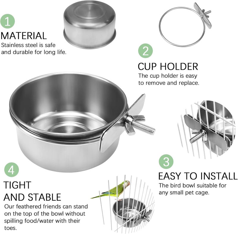 BCHARYA 2 Pcs Bird Food Bowl with Clamp, Durable Brid Bowls for Cage, Water Bowl for Bird Parrot Cockatiel Conure Budgies Parakeet Small Animal - Image 3